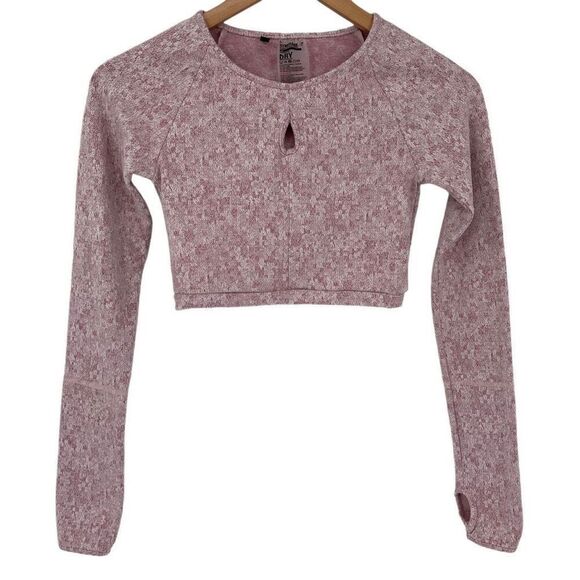 Gymshark Fleur Jacquard Texture Crop Top Long Sleeves Thumbholes Women XS Pink - Picture 1 of 4